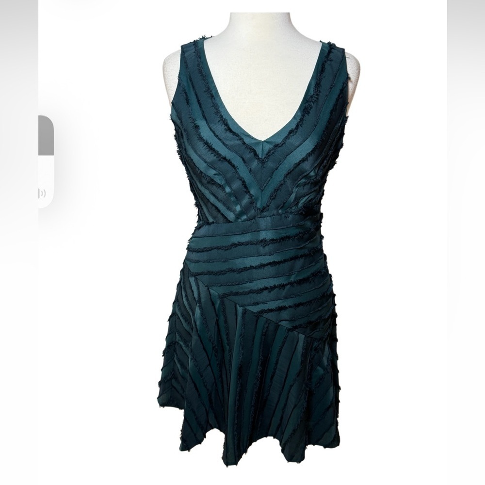 Rebecca Taylor Forest Green Eyelash Striped Skater Skirt Mini Dress-Size 4 NWT - Picture 2 of 15